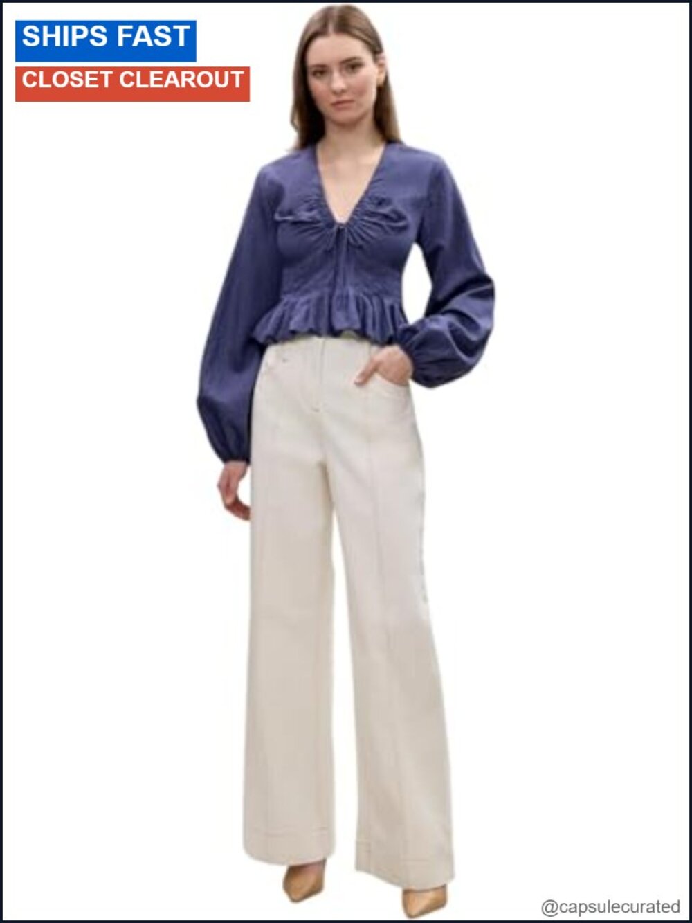 Italian Fabric Pleated Bodice Front Tie Blouse Long Sleeve